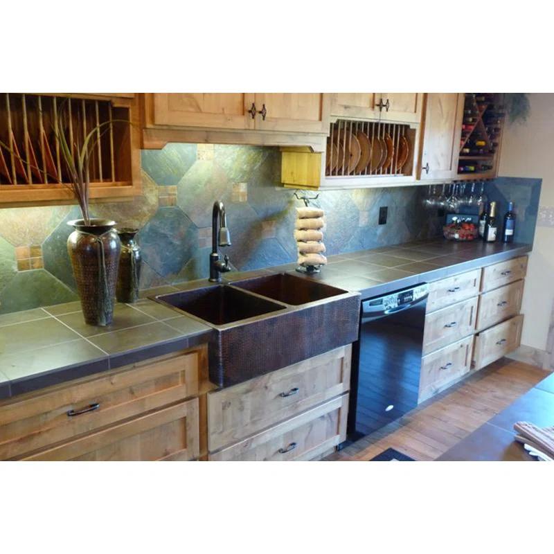 Premier Copper Products KA50DB33229 33" Hammered Copper Apron Front 50/50 Double Basin Kitchen Sink