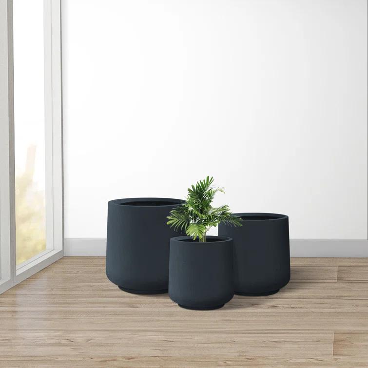 Kante Kante Round Concrete Planters, Outdoor Indoor Pots Containers with Drainage Holes Set