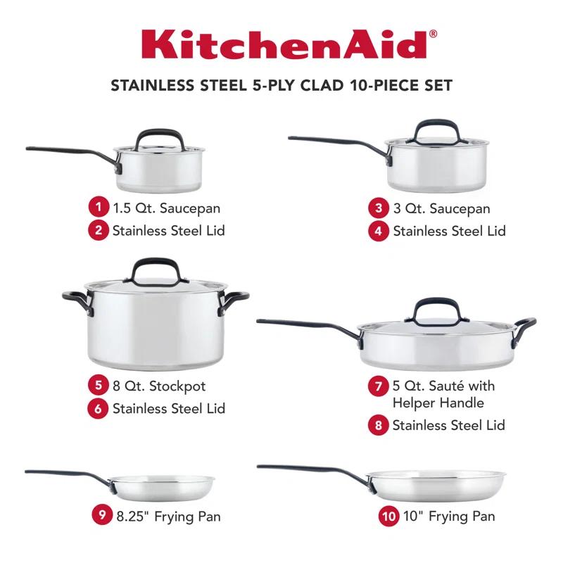KitchenAid ® 10-Piece 5-Ply Clad Stainless Steel Cookware Set