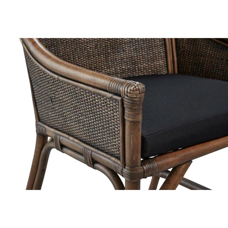 Transitional Gray and Brown Rattan Arm Chair with Linen Cushion