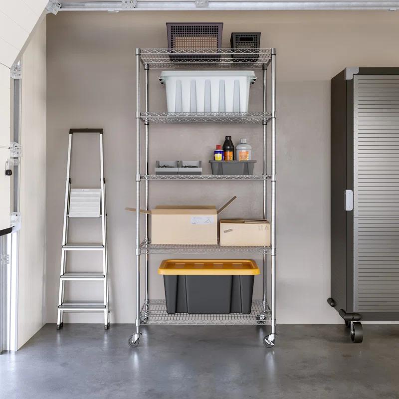 Seville Classics 36'' W 5-Tier NSF-Certified Steel Shelving with Wheels