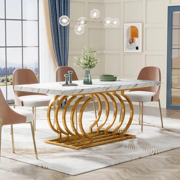 Everly Quinn Hausner 63" Dining Table, Faux Marble Top