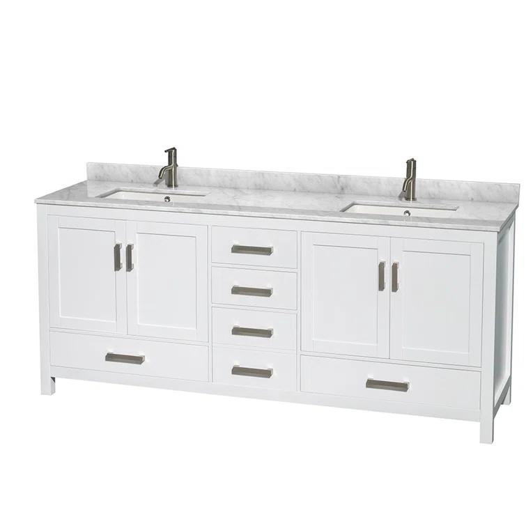 Wyndham Collection Sheffield 80" Freestanding Double Bathroom Vanity with Marble Top