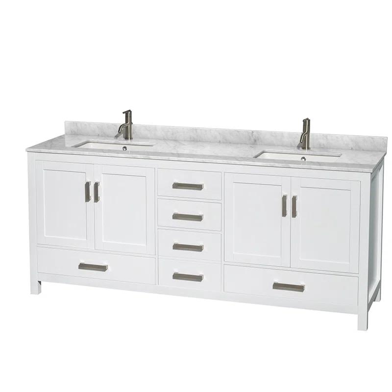 Wyndham Collection Sheffield 80" Freestanding Double Bathroom Vanity with Marble Top