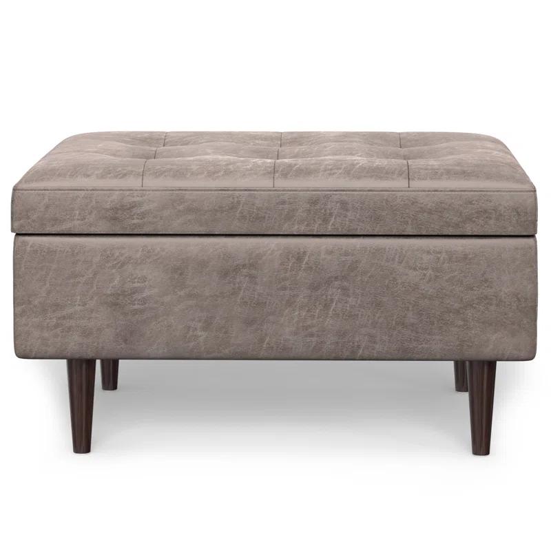 Simpli Home Shay 34"W Upholstered Coffee Table Storage Ottoman with Lift Top and Tufted Detailing