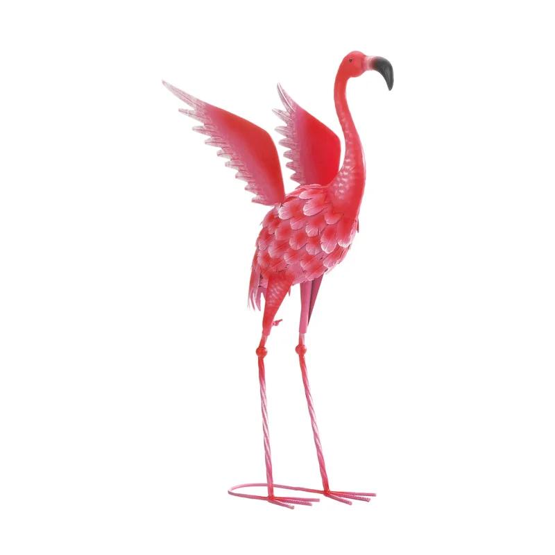 Pink and Red Iron Flamingo Garden Statue