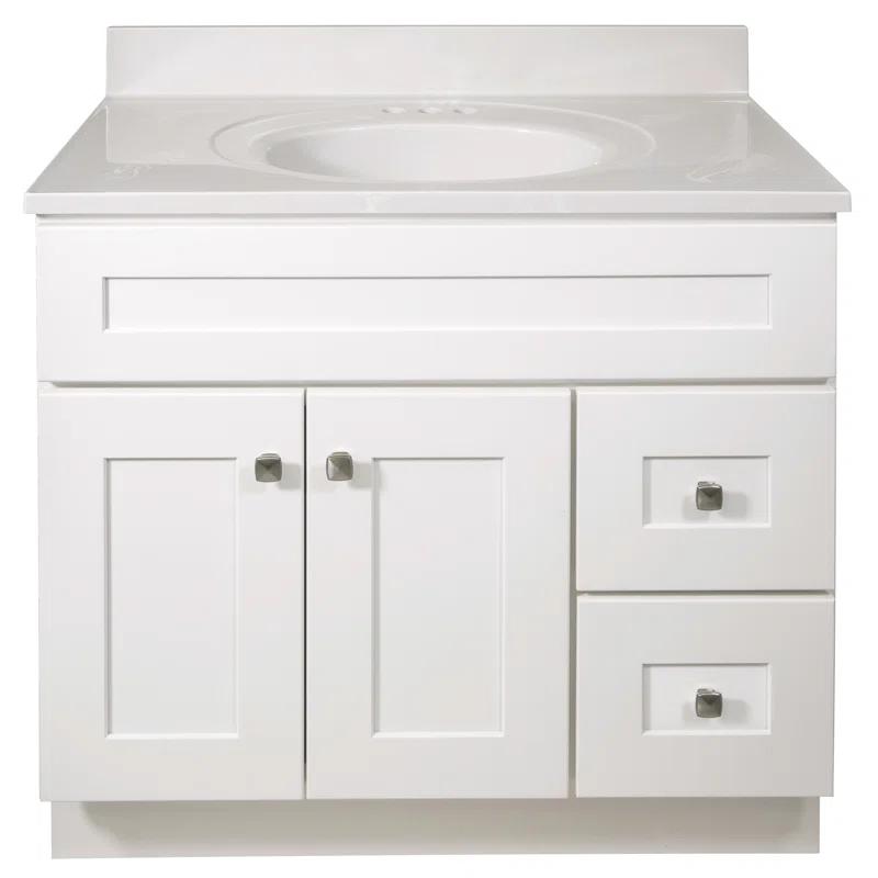 Design House Brookings 37 Inch Solid Wood Bathroom Vanity with Cultured Marble Top, Assembled, Sherwin Williams® Gray – Design House, 216127