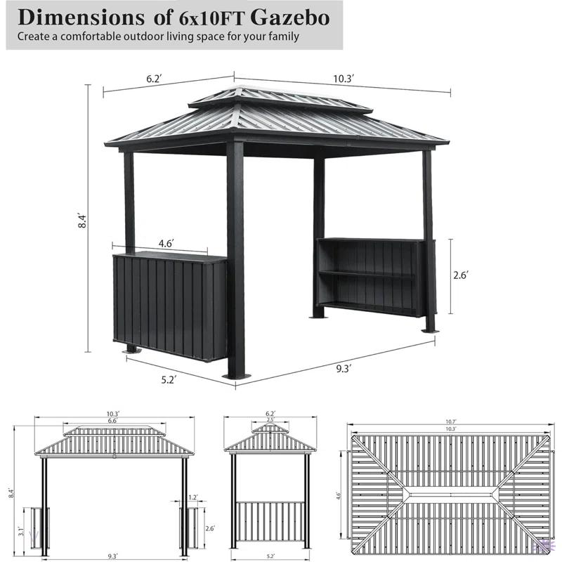 VODYXSEP Hardtop Grill Gazebo, Outdoor BBQ Gazebo With Double Galvanized Steel Roof, Patio Grill Canopy With 2 Cabinets And Ceiling Hooks For Backyard, Lawn, Garden