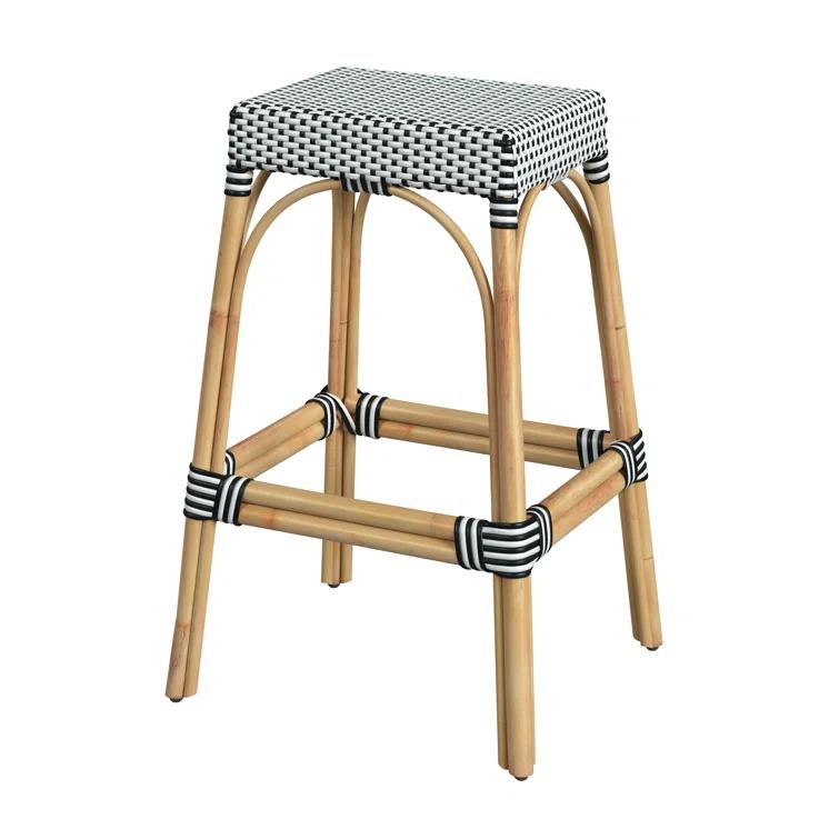 Butler Specialty Company Robias Rectangular Rattan 30" Bar Stool - White & Black