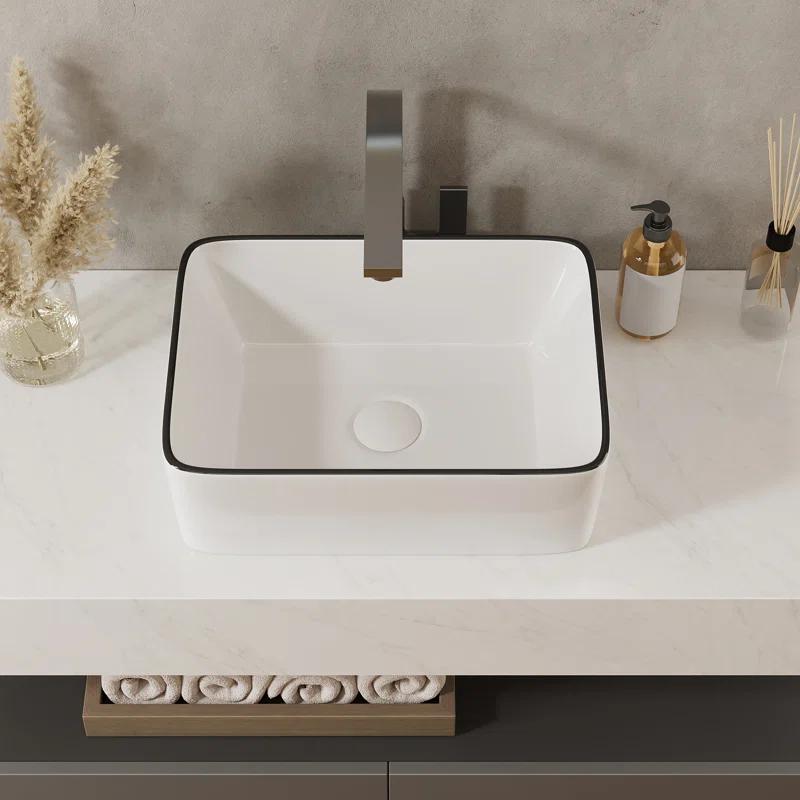 DeerValley DV-1V0317 Deervalley Liberty 16'' X 12'' Rectangular Vitreous China Vessel Bathroom Sink, White With Black Striped Edge