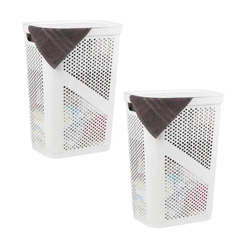 Mind Reader Mind Reader 60L Slim Laundry Hamper, Clothes Basket, Lid, Ventilated, Plastic, 17.25"L x 13.75"W x 23.5"H, 2-Pack