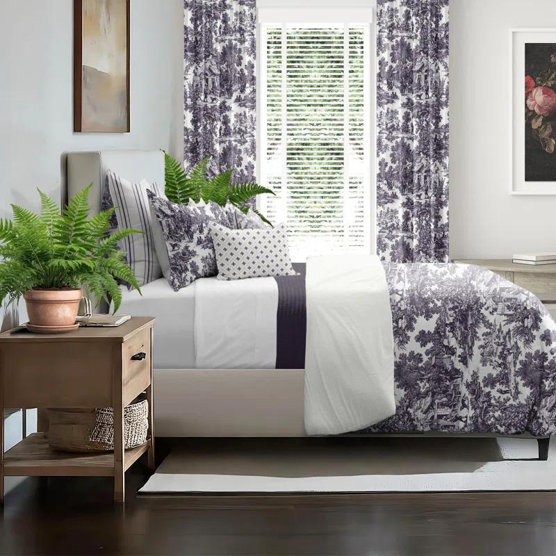Au Village Toile Eggplant  Cotton Comforter Set 8 Piece
