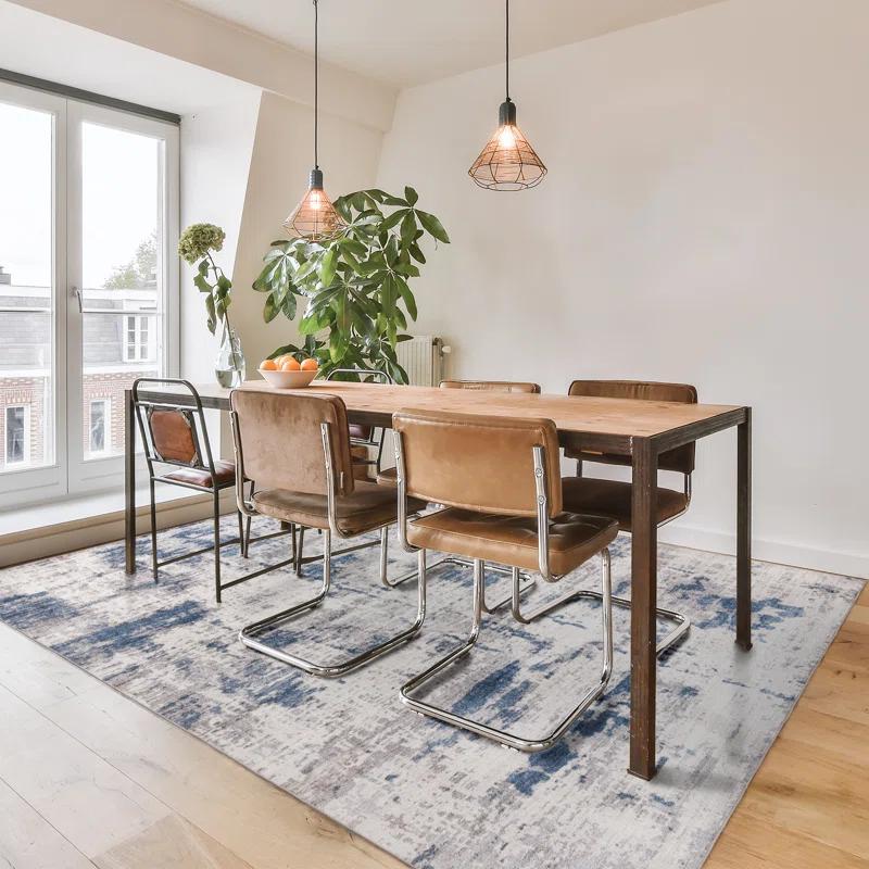 Gertmenian Gertmenian Crystal Print Cenis Blue Ivory Cream Washable Flat Pile Modern Abstract Indoor Area Rug