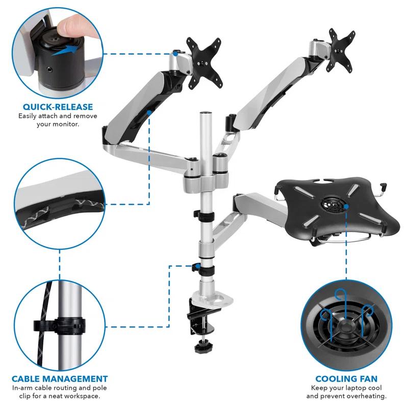 Mount-It Full Motion Monitor & Laptop Desk Stand Fits Up To 27 Inch Monitors & 17 Inch Notebooks