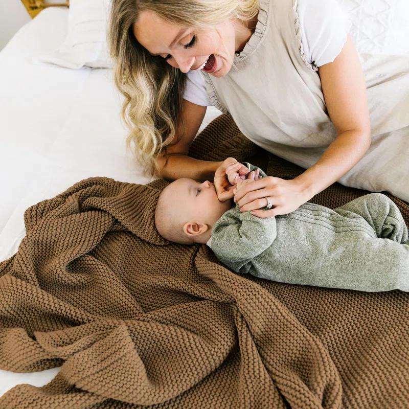 MakeMake Organics MakeMake Organics Organic Cotton Throw Blanket GOTS Certified Organic Knit Blanket Couch Bed Neutral Fall Colors Soft Cotton Throw Blanket Large (50x60, Sand)
