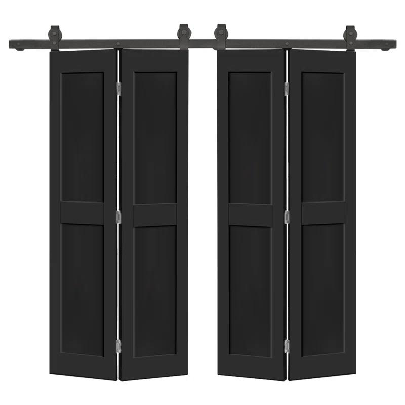 Calhome 2 PANEL Shaker Composite Double Bi-Fold Door with Barn Door Hardware Kit