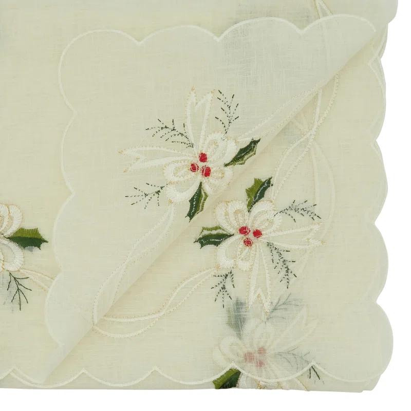 Saro Runner_Holly And Ribbon Design Embroidered Table Runner
