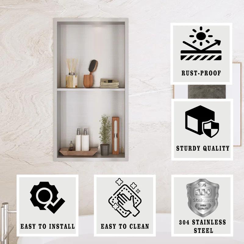 Double Layer Recessed Shower Niche No Tile Needed