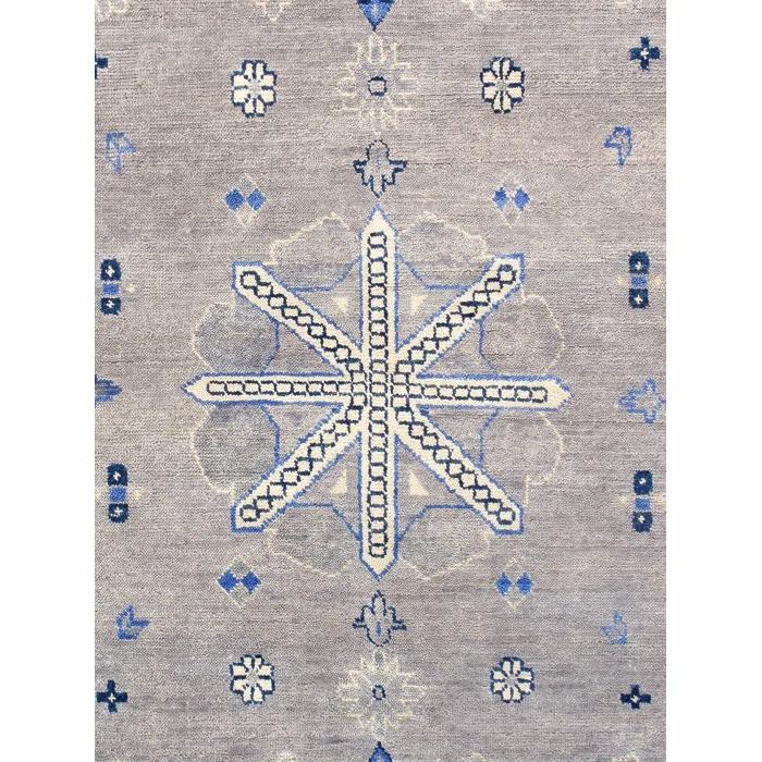 Pasargad Khotan Oriental Hand-Knotted Rectangle 9'1" x 12'11" Wool Area Rug in Silver/Blue/Beige