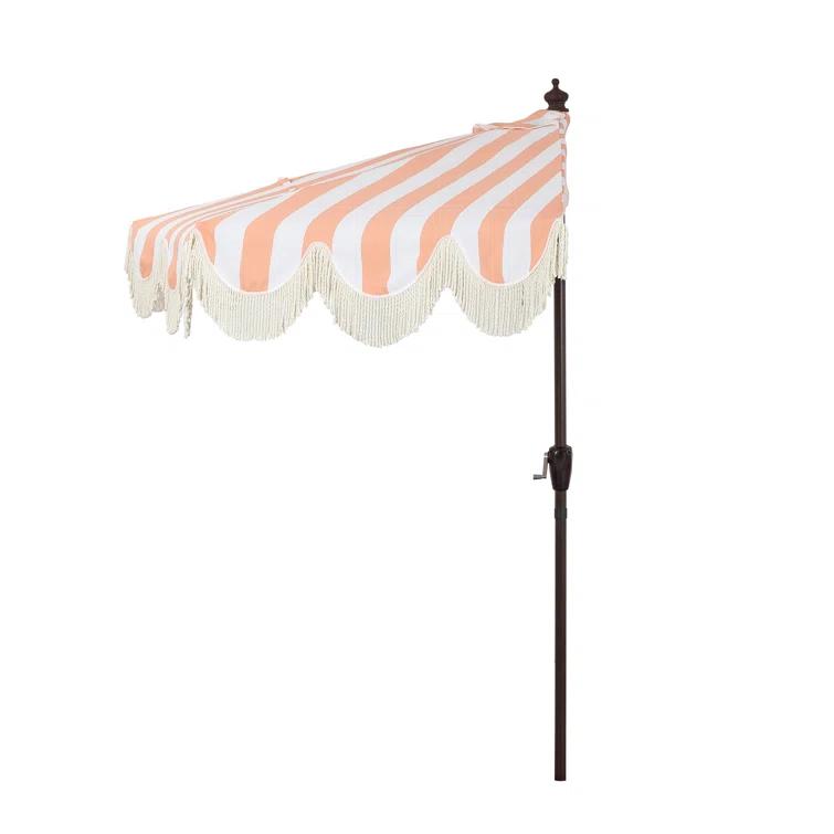 Arlmont & Co. Tasheba 9 ft. Classic Scalloped Fringe Half Market Patio Umbrella with Crank, and UV Protection