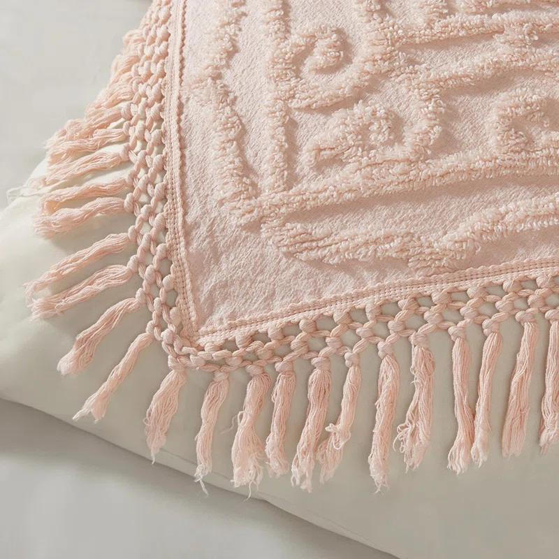 Gracie Mills Ray Boho Tufted Cotton Chenille Medallion Fringe Coverlet Set