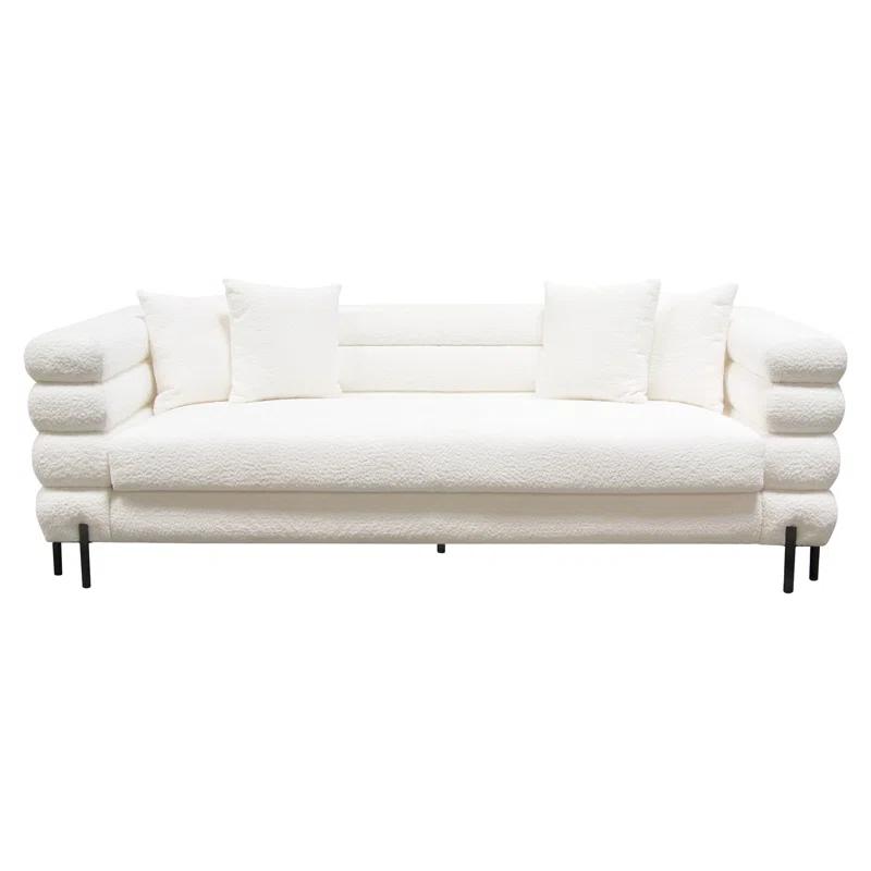 91.25'' White Tufted Fabric Sofa with Metal Legs