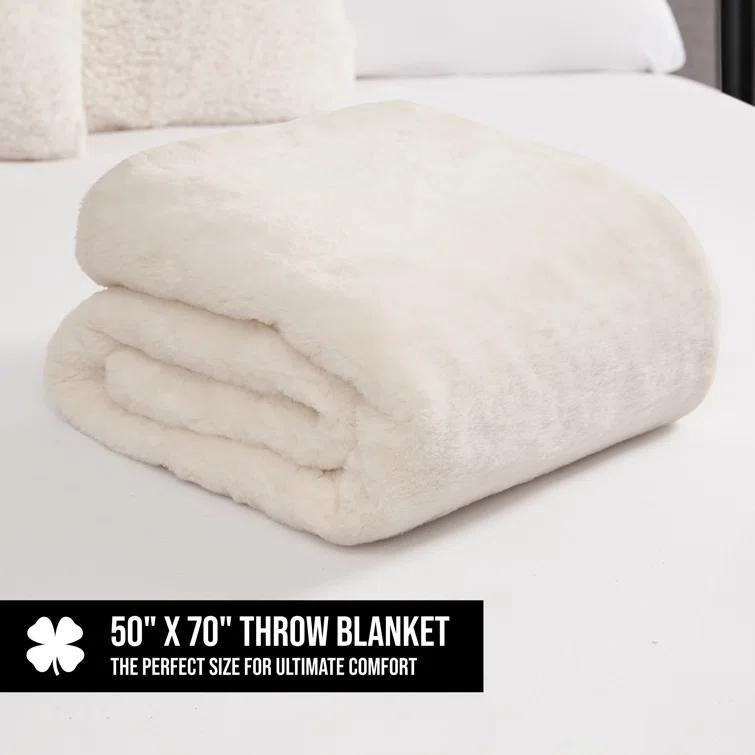 Lucky Brand Lucky Brand Reversible Solid Rabbit Mink Faux Fur Luxurious & Soft Thow Blankets - 50" x 70"