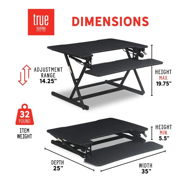 True Seating True Seating Ergo Height Adjustable Small Standing Desk Converter