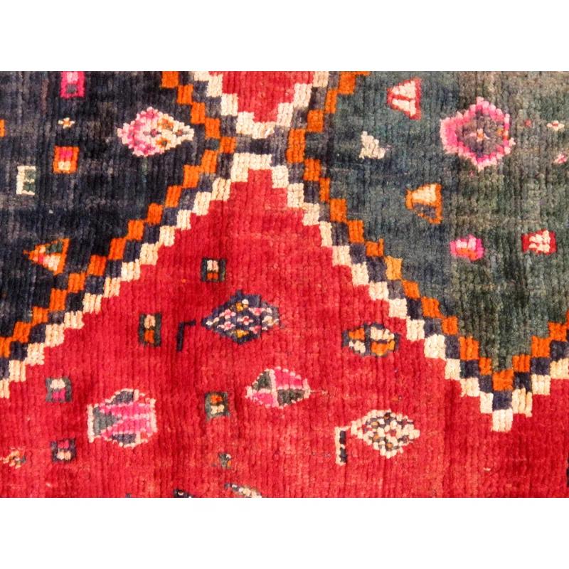 Pasargad Vintage One-of-a-Kind Rectangle 4'6" X 9' 1940s Wool Area Rug in Red/Black/White