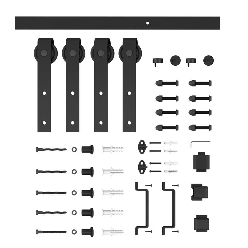 Calhome 3-Lite Tempered Frosted Glass White Finished Composite Double Sliding Barn Door with Hardware Kit Handle