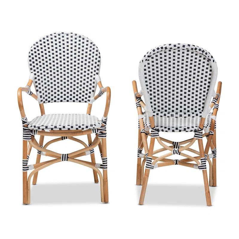 Bayou Breeze Cada Rattan Arm Chair in Black/White/Natural (Set of 2)