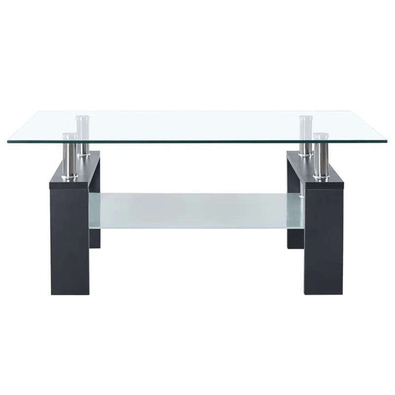 Orren Ellis Paizleigh vidaXL Coffee Table, Tempered Glass Top, Center Table, 37.4''x21.7''x15.7''