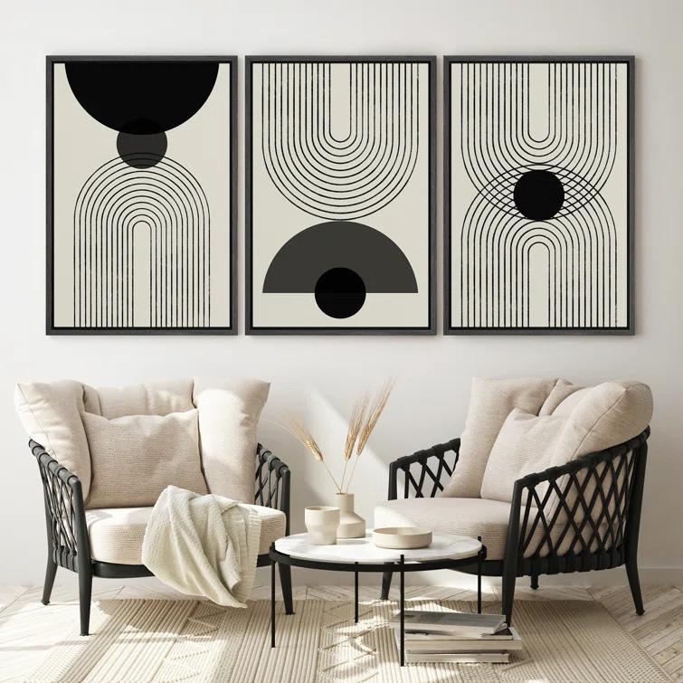 SIGNLEADER Mid-Century Modern Black And White Minimalist Abstract Home Decor Framed Wall Art Work Canvas Print