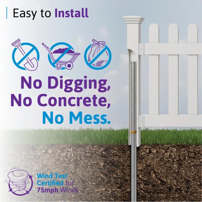 WamBam No-Dig Fence 3ft H x 6ft W (1 Panel + 1 Post) No Dig WamBam Newport Fence Kit, White Vinyl Picket Fence, Easy Install Outdoor Fence for Backyard or Patio, DIY Decorative Fencing, ZP19002