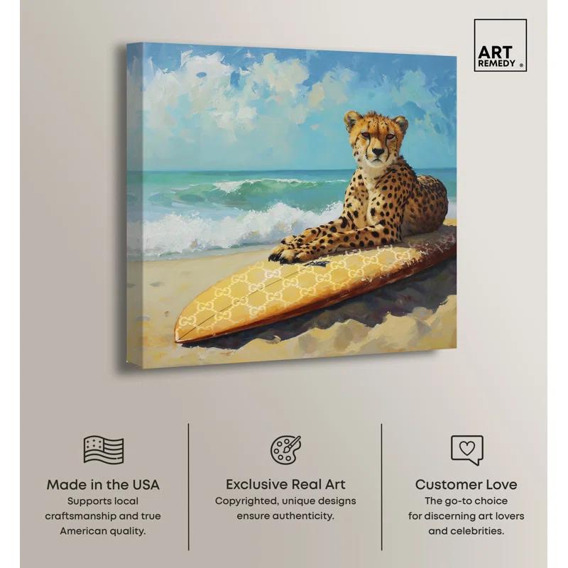 Art Remedy Cheetah Surfer Coastal Wall Art by Art Remedy