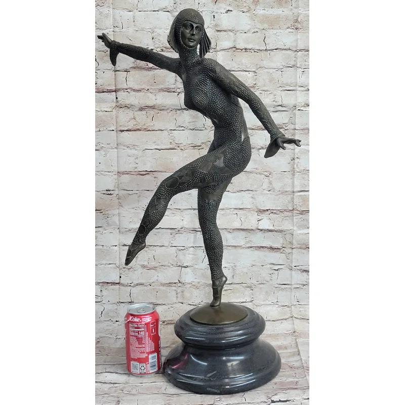 Red Barrel Studio® Chiparus Art Deco Russian Ballet Dancer Ballerina Bronze Sculpture Statue Figure on Marble Base