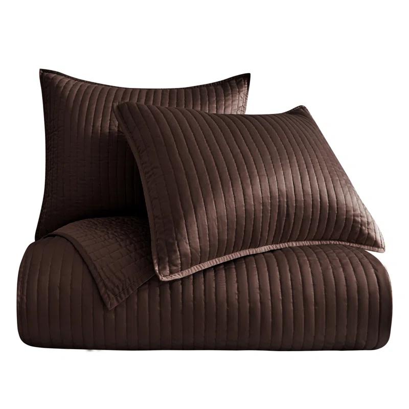 Indigo Hill by HiEnd Accents Satin Channel Silky Satin Design Solid Color Classic Modern Quilt Set