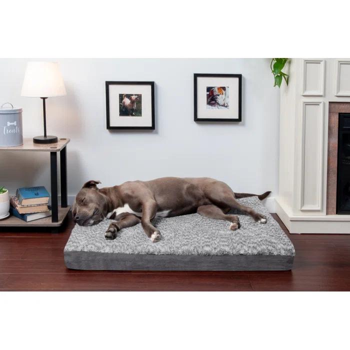 FurHaven Two-Tone Faux Fur and Suede Deluxe Orthopedic Dog Bed