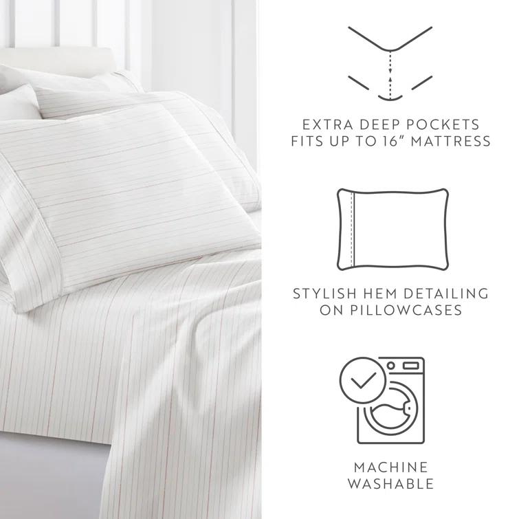 4 Piece Sheet Set Patterned Microfiber Ultra Soft Bedding