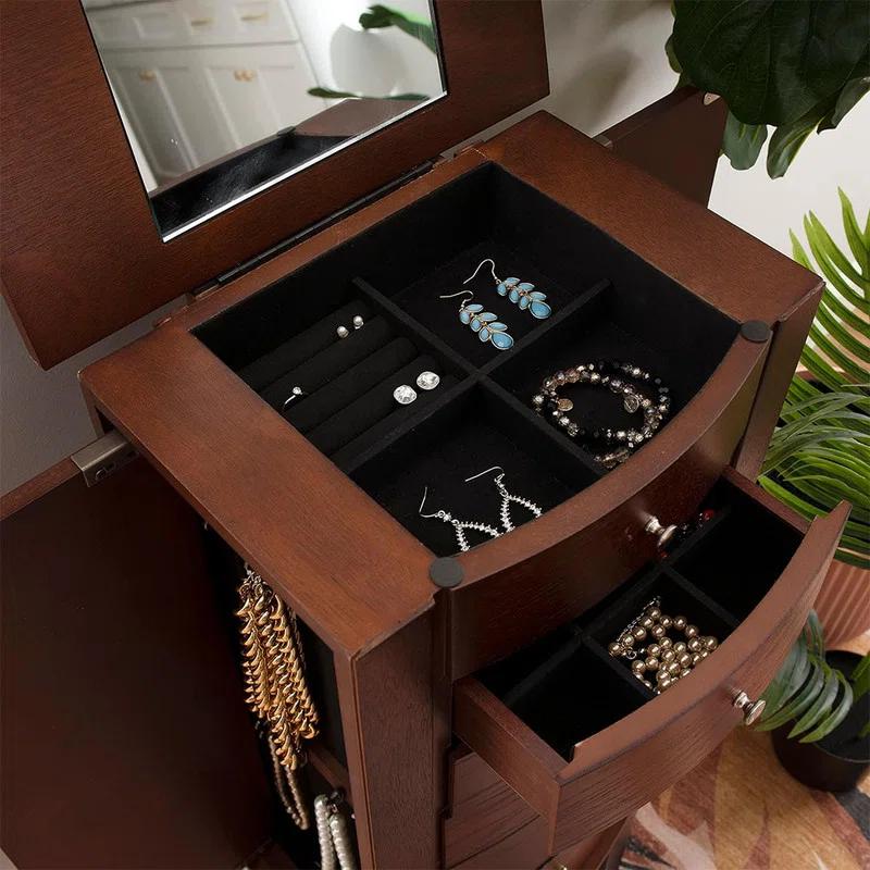 DEBLIT Contemporary Jewelry Armoire with 6 Drawers, Engineered Wood Finish, Merlot