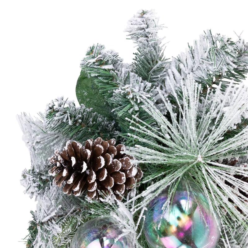 Northlight Seasonal 30" Flocked Pine Artificial Christmas Teardrop Swag with Iridescent Ornaments - Unlit