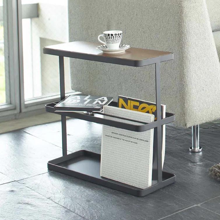 Yamazaki Home Tower Yamazaki Home Side Table With Storage Tier Shelves Narrow, Narrow Wooden And Metal End Table