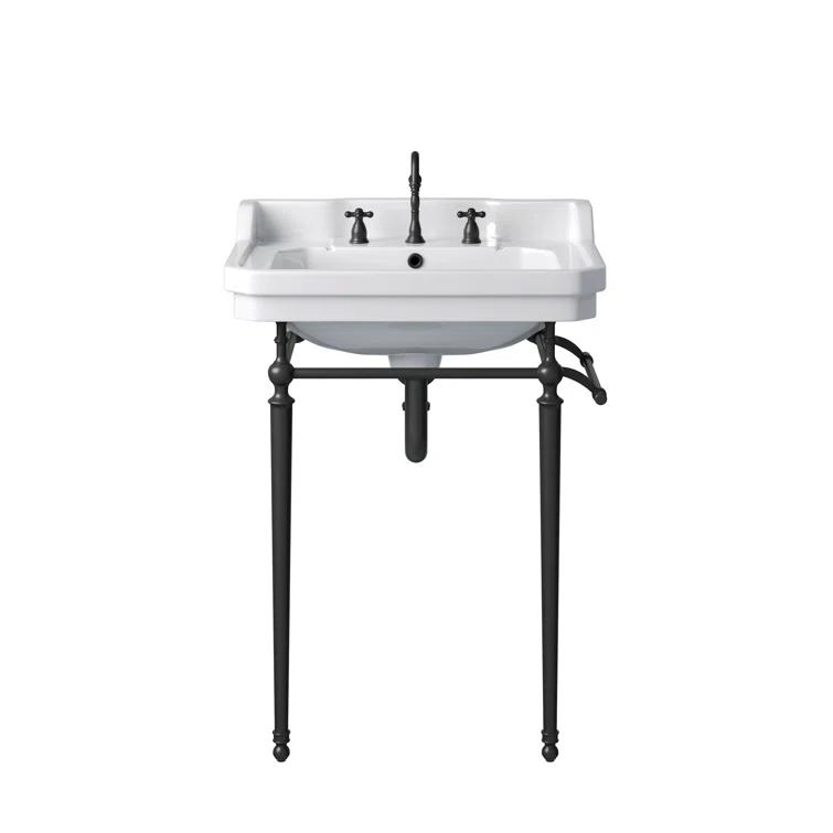 Wellington 24'' Matte Black Porcelain Console Sink with Towel Rack