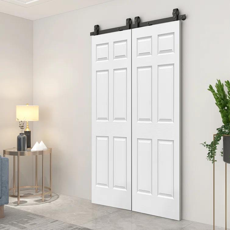 Calhome Paneled MDF Composite Double Bifold Barn Doors with Installation Hardware Kit