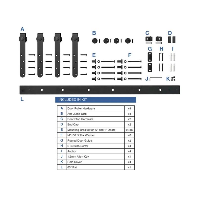 American Pro Decor Solid Steel Mini Sliding Rolling Barn Door Hardware Kit for Double Wood Doors