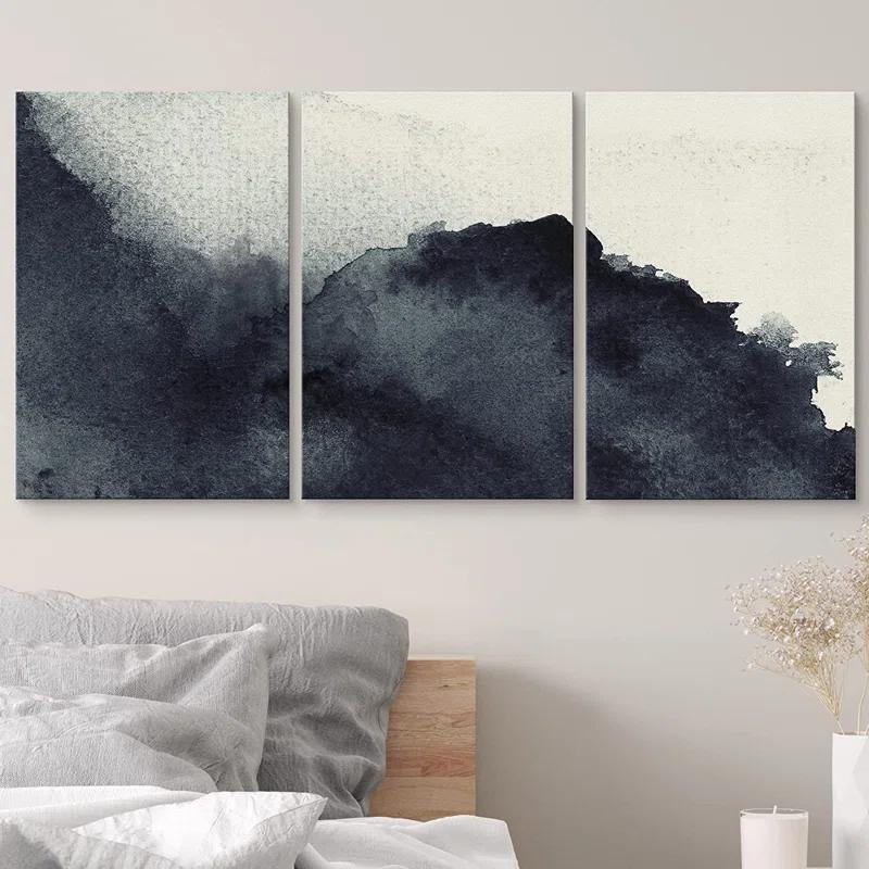 Triptych Faded Gradient Zen Ink Dots Abstract Framed Canvas Art 3 Pieces Painting Print Wall Decor