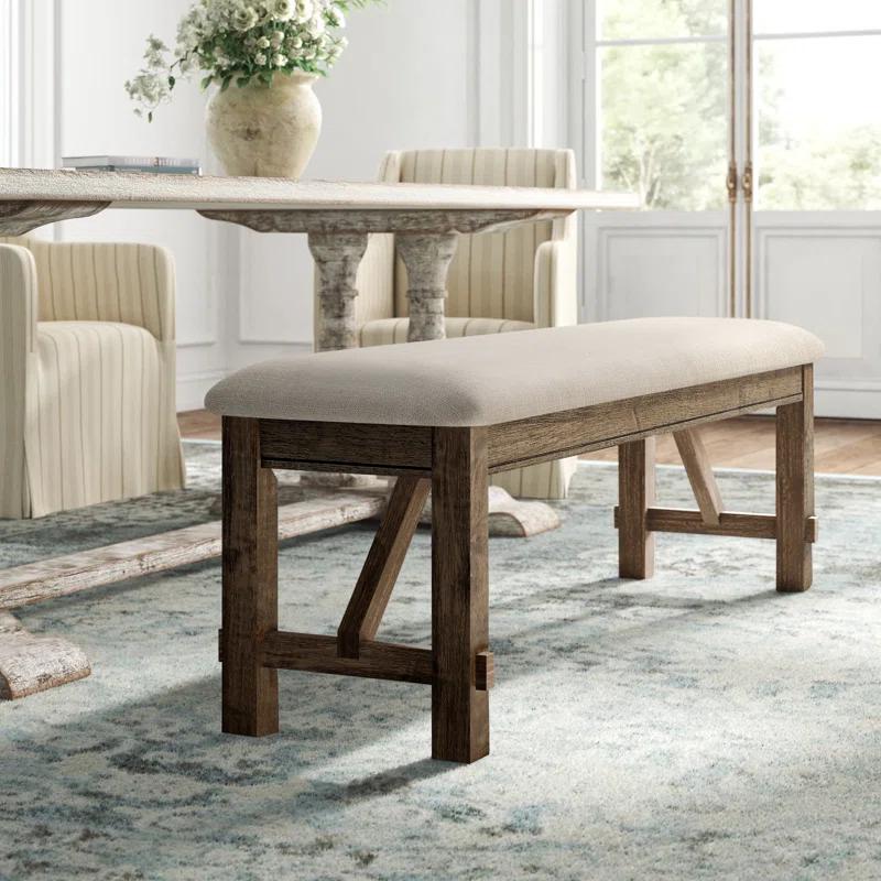 Gigi 60" Solid Wood and Upholstered Farmhouse Dining Bench