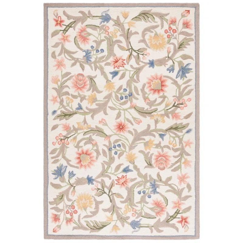 Hand Hooked Wool Floral Rug