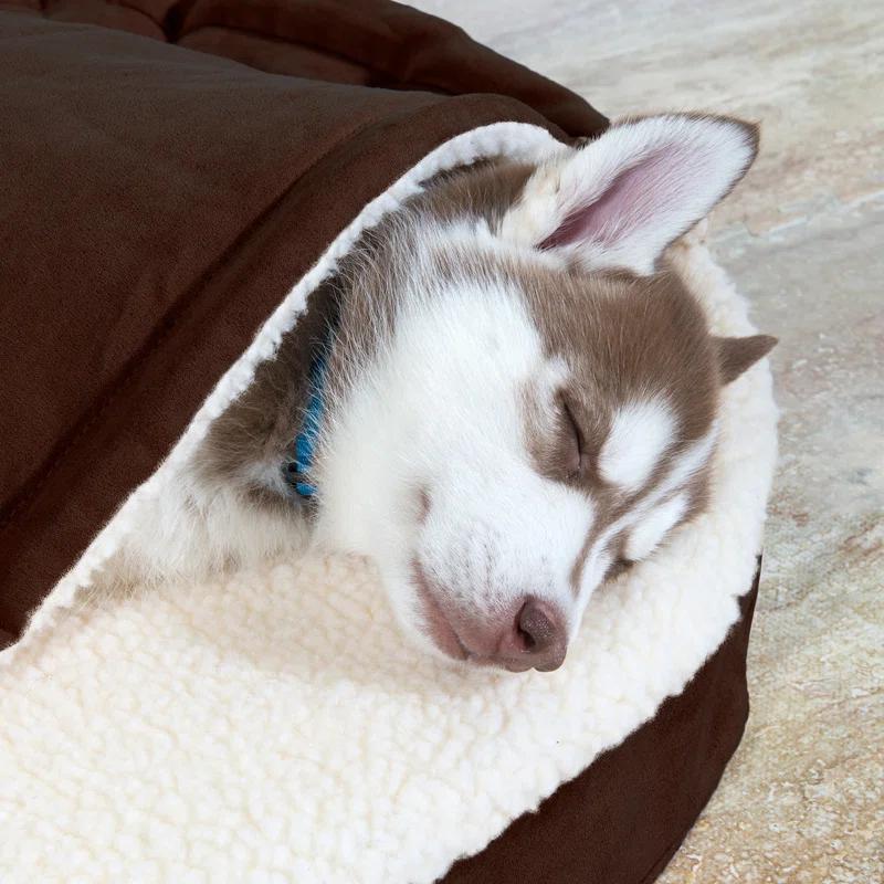 FurHaven Faux Sheepskin Round Hooded Orthopedic Dog Bed