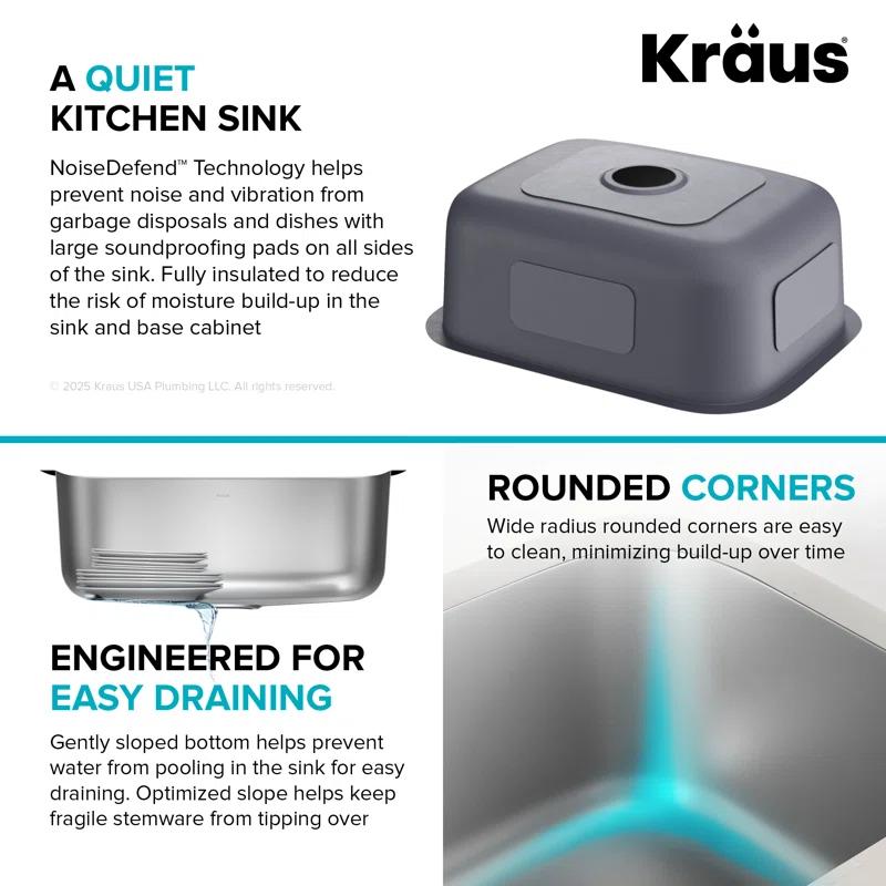 KRAUS Premier 16 Gauge Undermount Single Bowl Stainless Steel Kitchen Sink